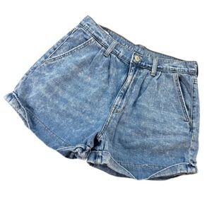 American Eagle Mom Shorts Womens 6 Blue Acid Wash High Waisted Denim Pleated